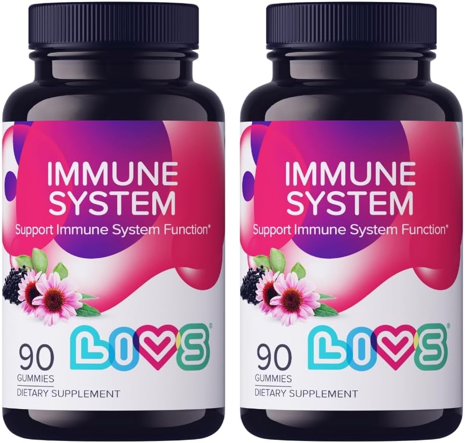 LIVS Imunitní systém Elderberry Gummies pro dospělé a děti 124; Advanced Imunitation Supplementary with Vitamin C, Echinacea, & Propolis Fol124; Vegan & gluten Free Gummy Vitamíny 124; 200mg Elderberry / Dávka -180 Ct