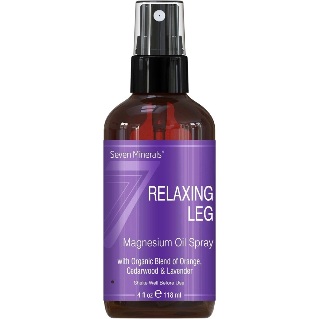 Sedm Minerály relaxační nohy Magnesium Spray, Mocný Směs esenciální oleje (Orange, Cedarwood, & Lavender),, To uklidňuje nohy přirozeně. 4 fl oz,