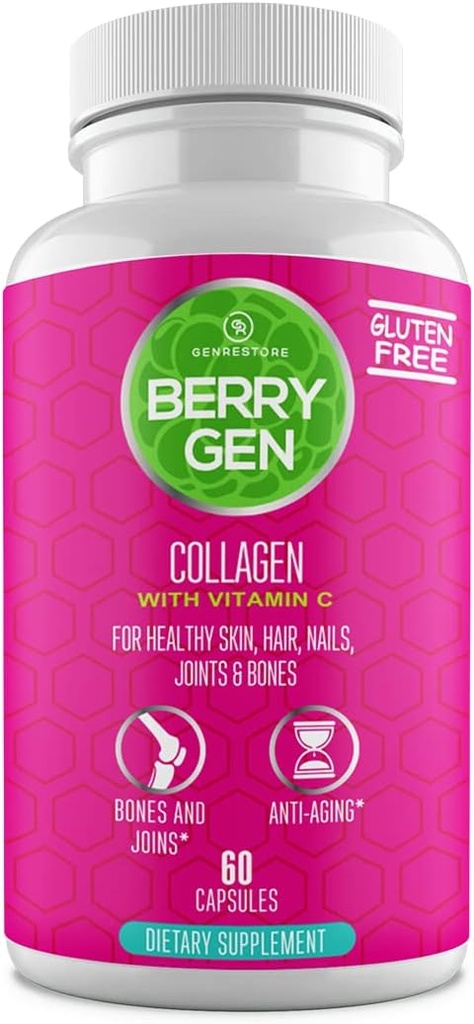 Kolagen Peptidy dodatek s vitamínem C, Biotin, a Hyaluronic acid - 60 Kapsle - Přírodní Formule - Podporuje spojky, vlasy, kůže a nehty - Made in USA