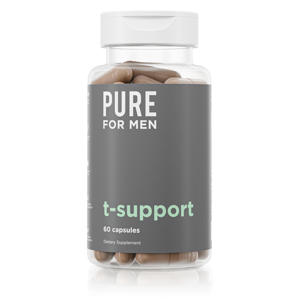 Čisté pro muže T- Support Dodatek 124; Vegetariánská Total Support pro muže s Maca, Vitamin D, & Ashwagandha, Muscle Health 124; Vytrvalost, síla, Focus, & Energy Support 124; 60 Kapsle