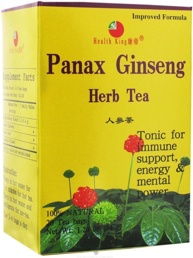 Zdraví King Panax Ginseng Herb Tea, Teabags, 20- Count Box (balení po 4)