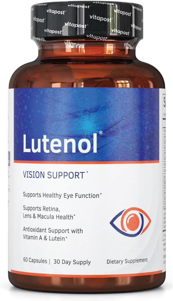 CLANEK124; Přírodní Vision Support Dodatek s oční vitamíny, Lutein & Zeaxanthin, Vitamin A & Zinek na podporu Retina, Lens & Macula zdraví. 60 Tobolky