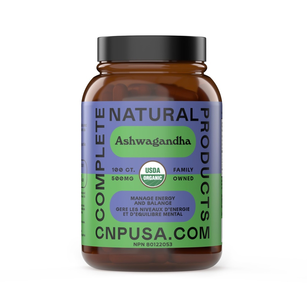 Organické Ashwagandha Kapsle - 100 Kapsle 500mg Čisté organické Ashwagandha Dodatek pro uklidňující podporu