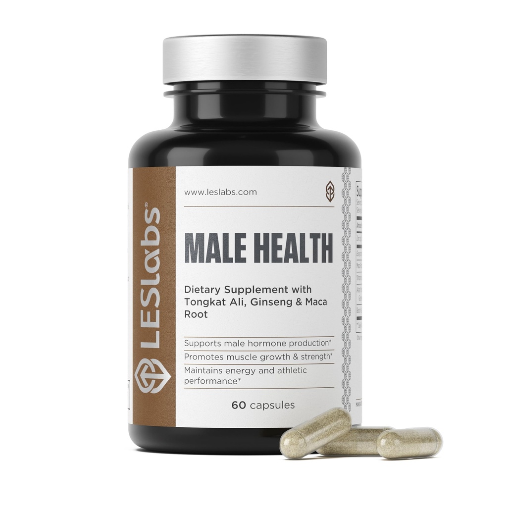 LES Labs Mužské zdraví - Enhance Hormon Production, Strength & Vitality, Drive & Endurance - Tongkat Ali, Ginseng, Maca & Boron - Non- GMO dodatek - 60 Kapsle
