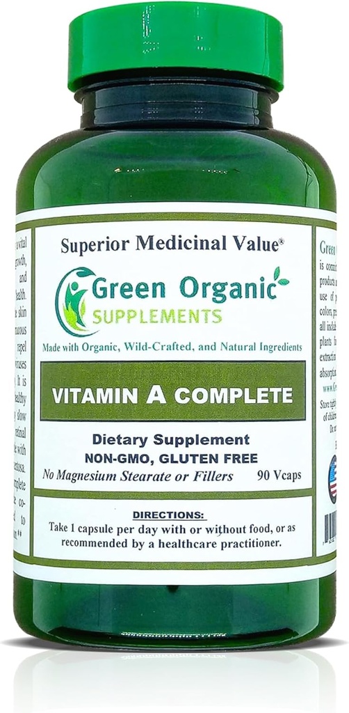Zelené organické doplňky vitamin A, Retinyl palmitát, 90 VCaps, 15000IU, ručně vyráběné, Non- GMO, a gluten zdarma (balení po 1)