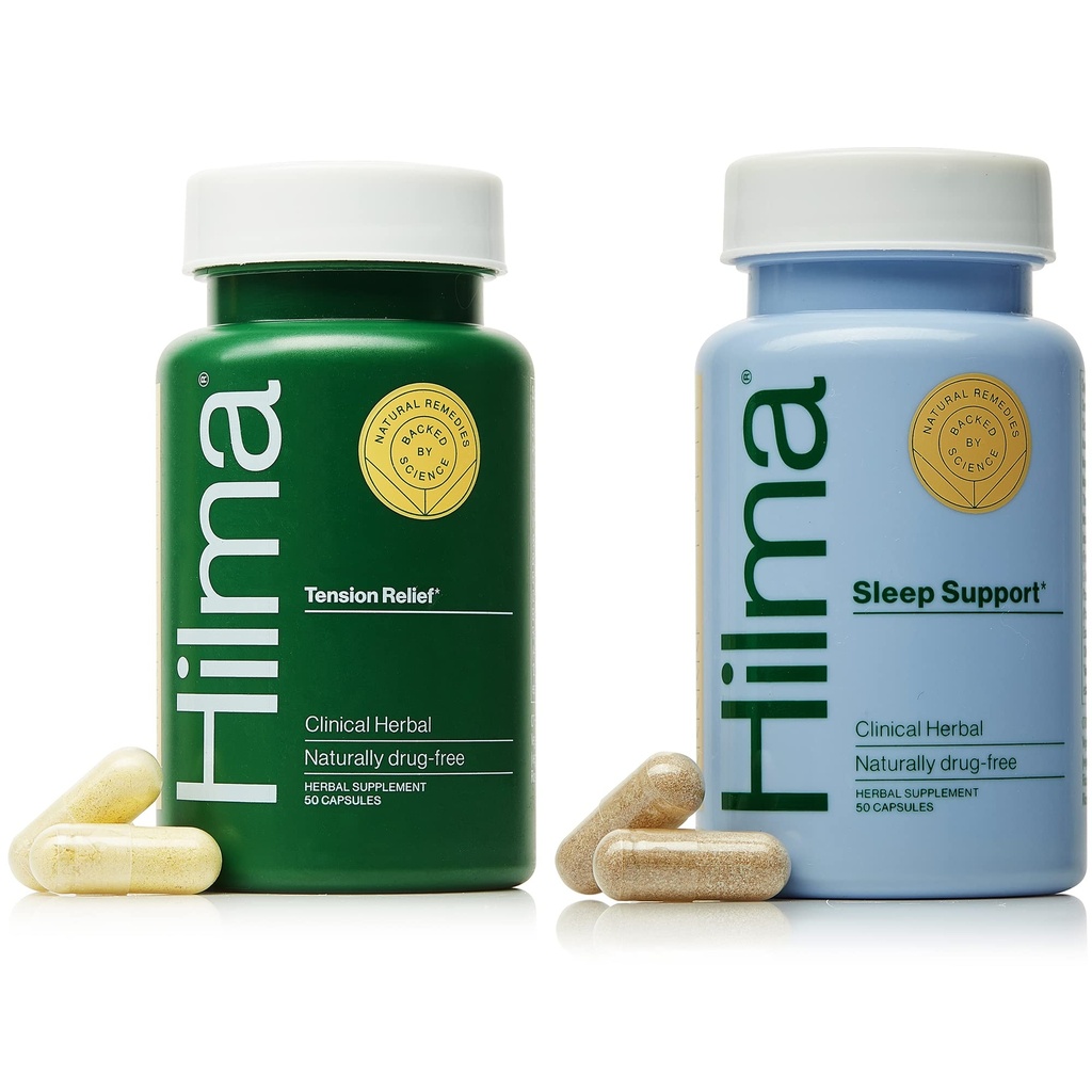 Hilma Natural Tension Bolest hlavy Relief + Spánek Supplement, 50 Vegan Kapsle v každé lahvičce