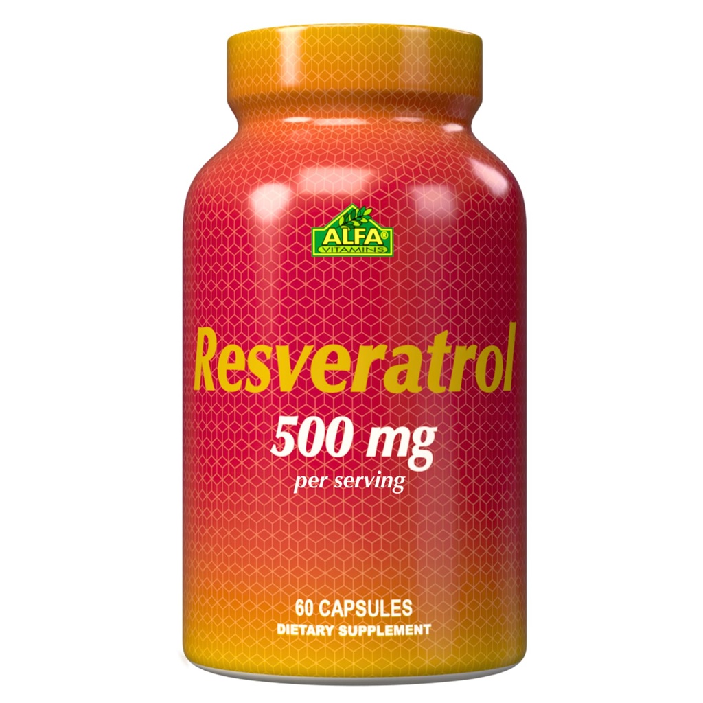 Resveratrol 1000mg podle Alfa Vitamins - Výkonný antioxidant, Pomáhá zabránit poškození buněk - Podporuje mozkovou funkci, kardiovaskulární zdraví, metabolismus, antiaging efekty - 60 Kapsle