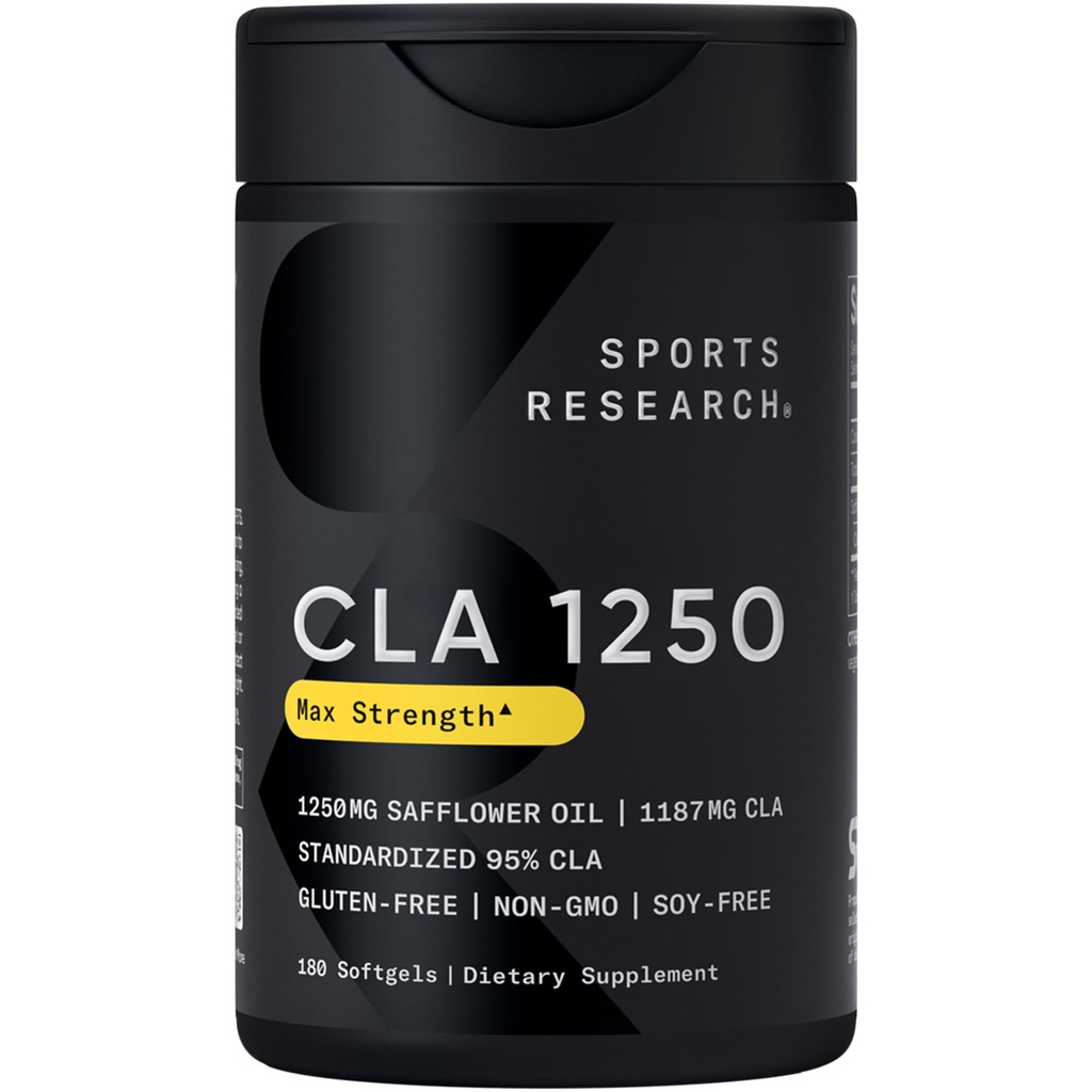 Sportovní výzkum CLA - 1250mg s aktivní konjugovanou linoleovou kyselinou pro muže a ženy 124; Non- GMO, Soy & Gluten Free - 95% (180 Softgels)...