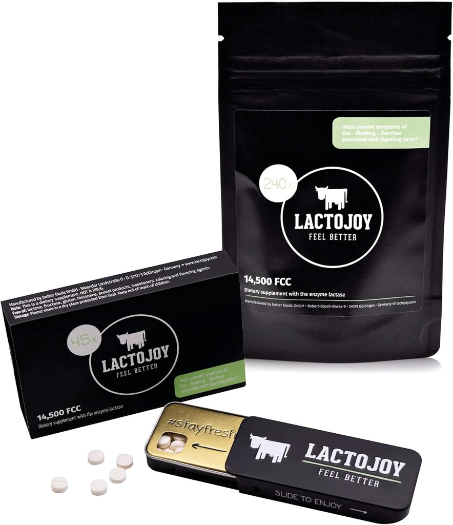 LactoJoy laktáza Balení 45 Pcs. a znovu naplňte balení I Výkonné laktázové enzymy pro intoleranci laktózy I Ultra čistá laktáza pro lepší stravení I Žádný oxid křemičitý, žádné umělé aroma