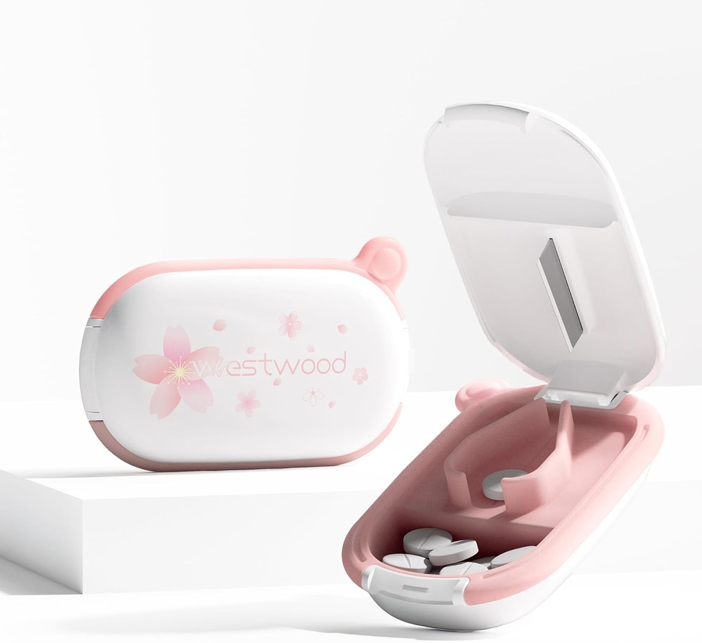Bílá malá pilulka Cutter Tříska s uzavírací zařízení pro malé a malé pilulky, Odřezává Vitamíny Tablety, Přenosný Excelentní Pill Drtič pro Purse Kapsy