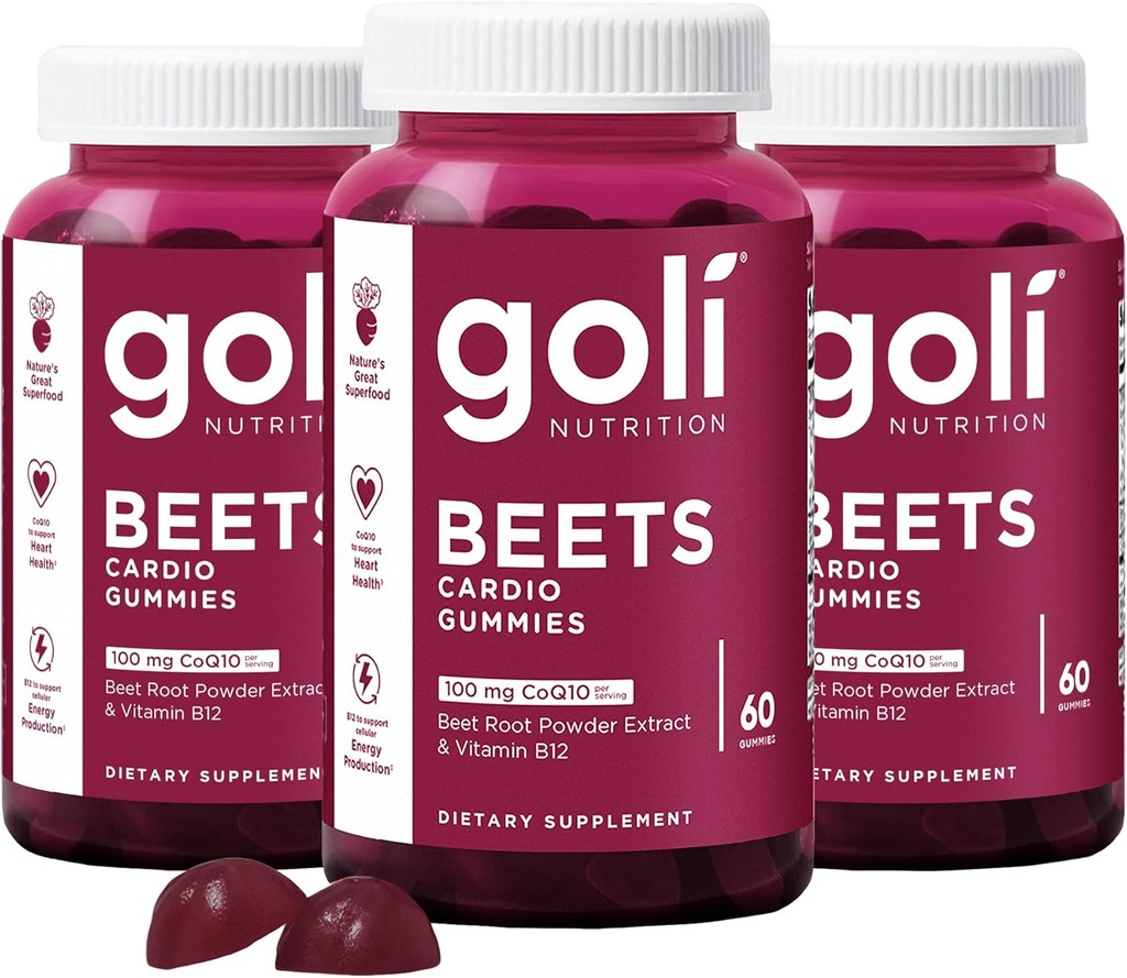 Goli Nutritional dodatek, Beets Cardio Gummy, 180 Počet (3 balení 60), 100mg CoQ10 & Beet Root Extract - gluten- Free, Vegan, Non-GMO, a Gelatin- Free. Příroda je velký Superfood