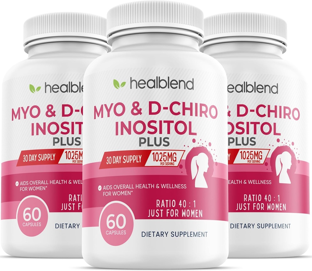 Myo & D-Chiro Inositol Plus doplněk směsi, Hormonální bilance, Zdravá ovulace & Celková Wellness podpora pro ženy, plodnost a těhotenství zdraví (3 Pack)