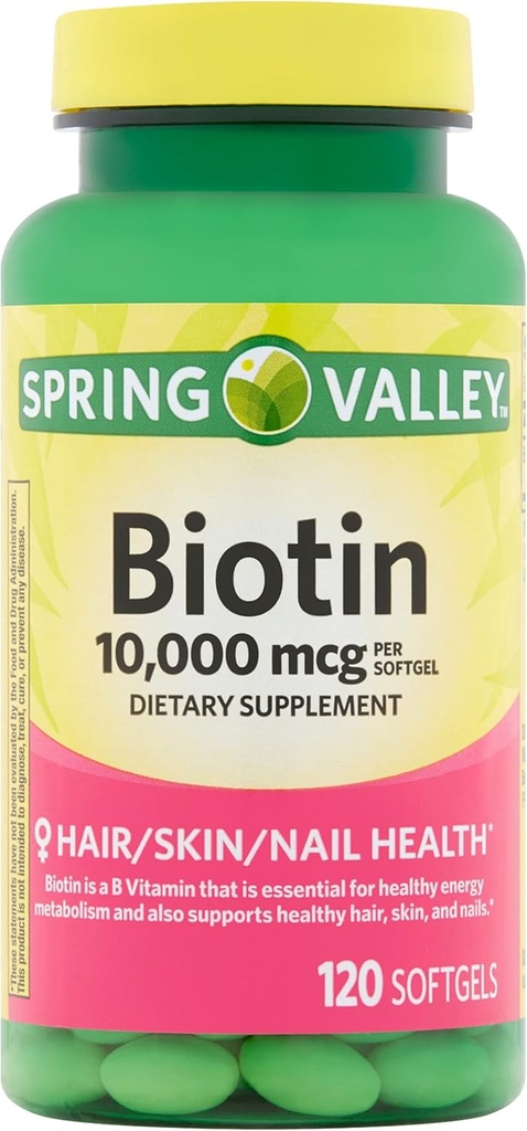 Jarní údolí Biotin dietní dodatek, 10,000 mg, 120 Softgels