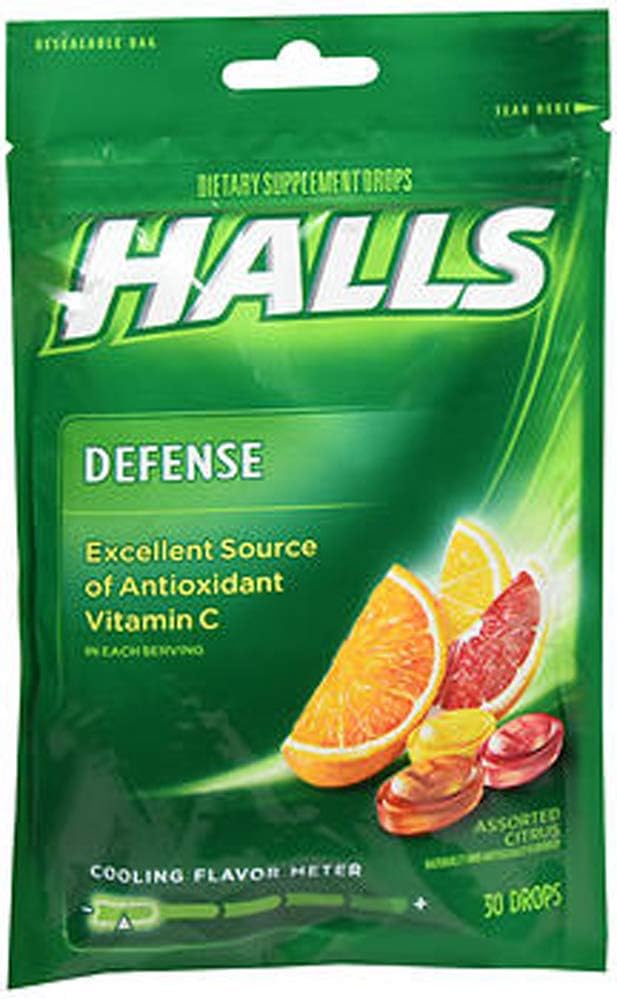Halls Defense Vitamin C Agrid Citrus Supplement Kapky - 30 Kapky