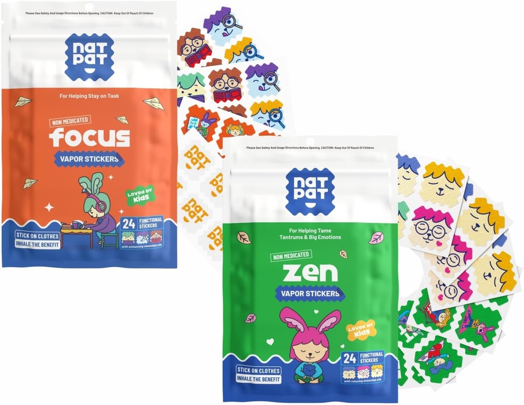 NATPAT FocusPatch (1 balení) a ZenPatch (1 balení) Bundle - 24 Focus Enhancing Stickers and 24 Clime Enhancing Stickers - Chemical Free, Natural Relief for Focus and Mood Support