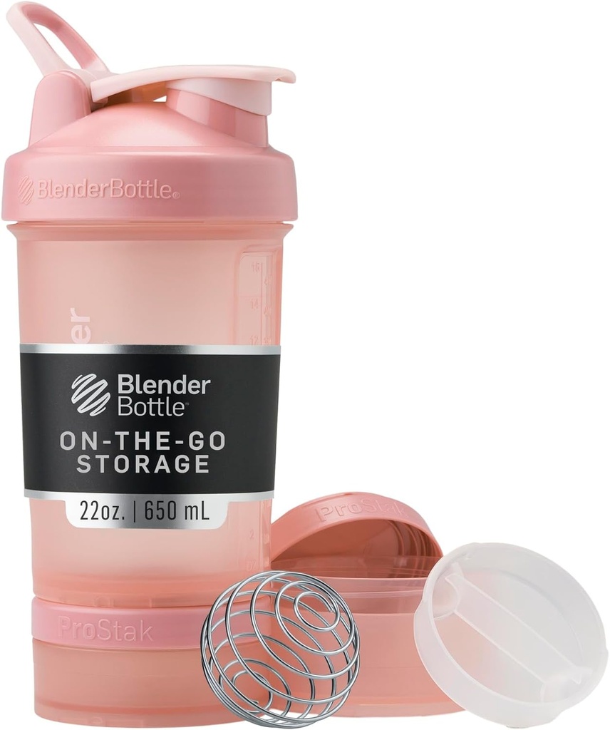 BlenderBottle Shaker Lahvička s Pořadačem a skladováním proteinů, Classic V2 ProStak System, 22- Ounce, Rose Pink