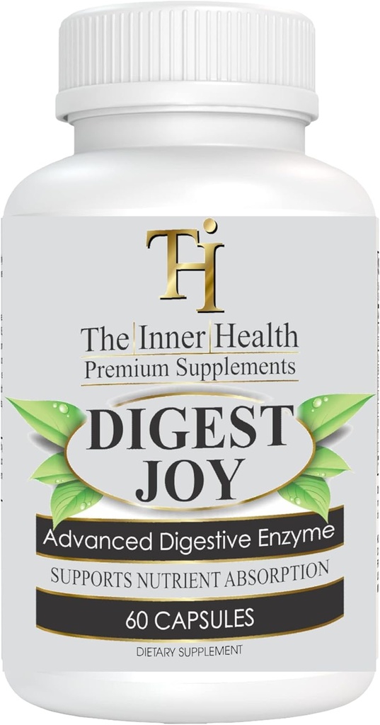 Digest Joy - Advanced Enzyme Blend for Optimal Digestion Support - Amylase, Lipase, Bromelain, Protesis, Lactase & Other Enzymes (60 Rostlinných Caps)