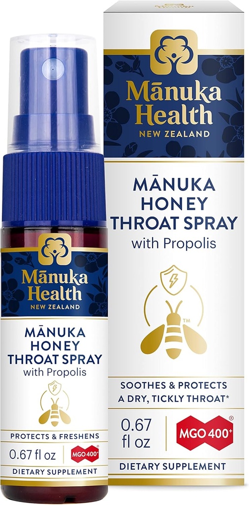 MANUKA ZDRAVÍ, Manuka Honey Throat Spray with Propolis .67 fl oz, Protects & Freshens, MGO 400 +, BIO30 New Zealand Propolis
