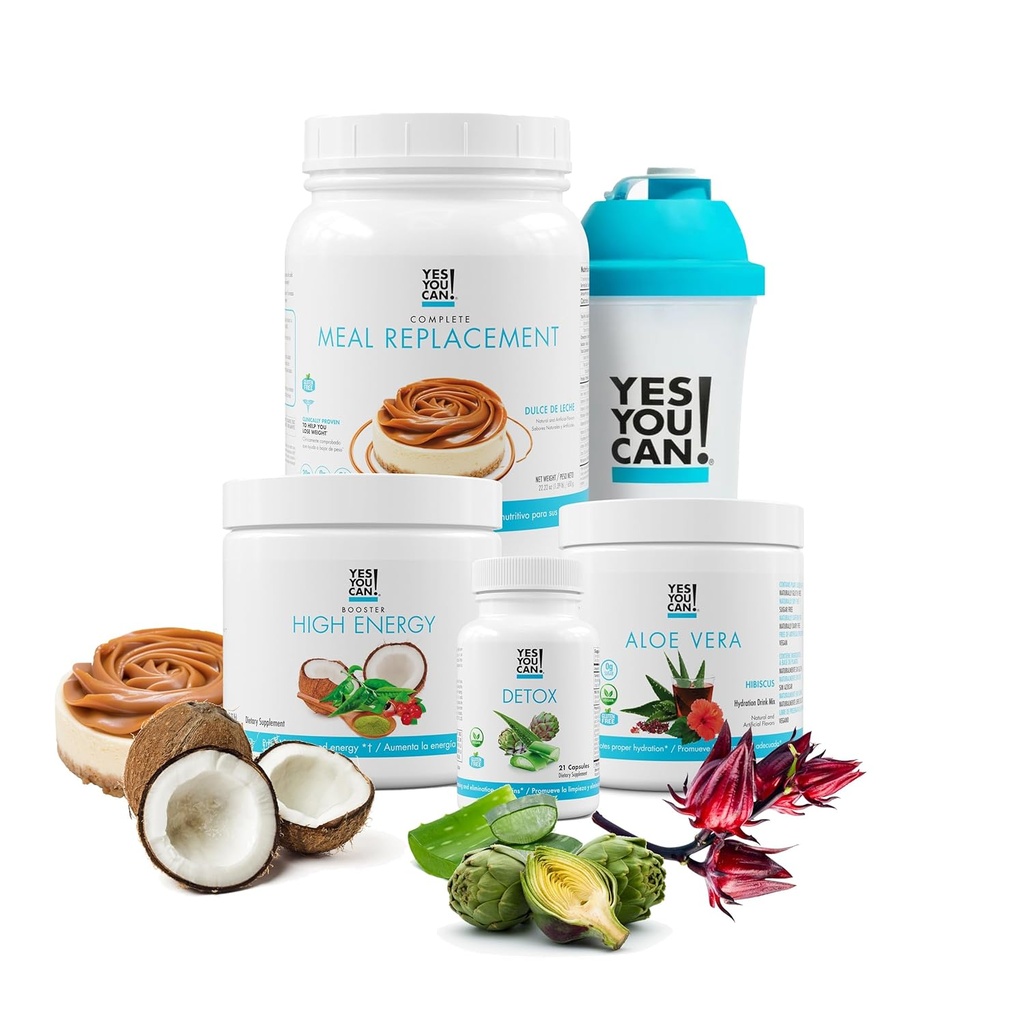 Ano, můžete! Detox Plus Kit (Jídelní náhrady Cookies a krém, Aloe Vera Hibiscus) - Kompletní jídlo Náhradní prášek, High Energy Shake Booster, Aloe Vera Detox dodatek, Zdravotní transformace