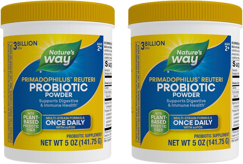 Přírodní cesta Primadophilus Reuteri Probiotický prášek, podporuje trávicí a imunitní zdraví *, Multi- Strain Formule, s prebiotika, 3 miliardy živých kultur, 5 Oz (balení květen Vary) - 2 balení