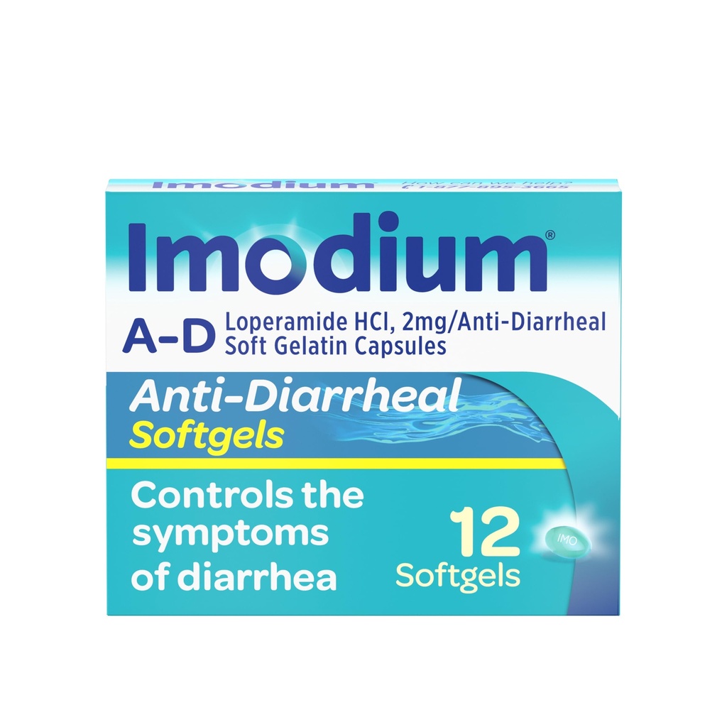 Imodium A-D Diarrhea Relief Softgels s Loperamid HCl, Anti- Diarrheal Medicine na pomoc kontroly příznaky průjmu Vzhledem k akutní, Traveler 's Diarhea, HSA / FSA Způsobilé, 12 ct
