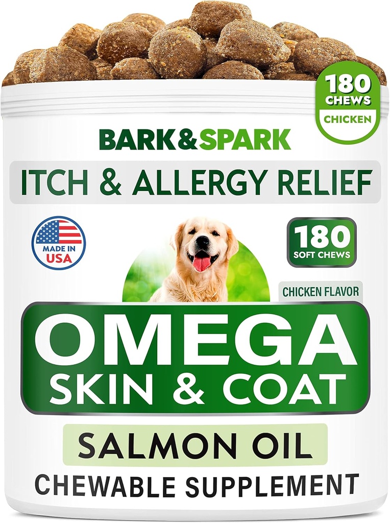 BARK & SPARK Omega 3 pro psy - 160 Rybí oleje pro psy - Doplněk pro kůži a kabát - EPA & DHA mastné kyseliny - Psí losos olej - Ančovičky
