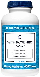 Vitamin Shoppe Vitamin C 1 000 MG s Rose HIPS, Antioxidant, který podporuje imunitní a kardiovaskulární zdraví, Rose HIPS poskytnout přírodní zdroj vitaminu C (300 tablet)