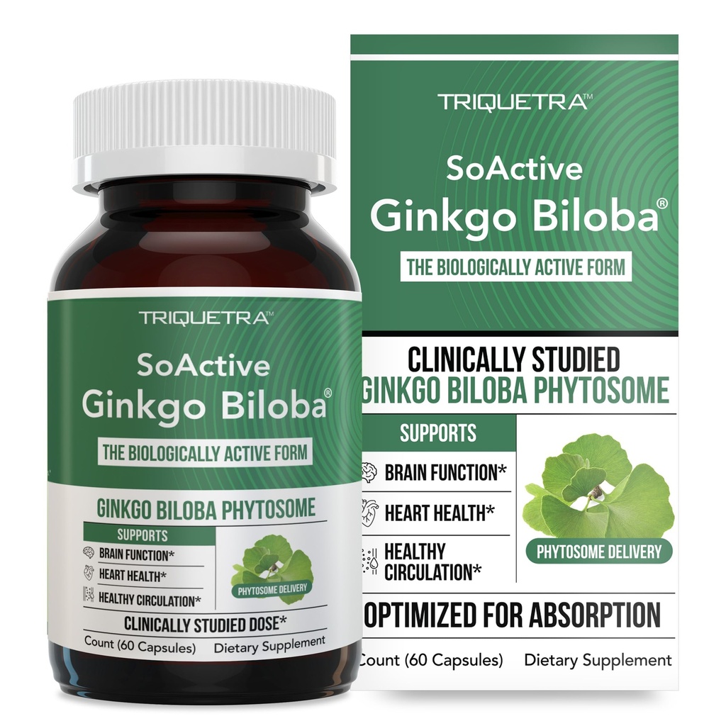 SoActive Ginkgo Biloba s GinkgoSelect ® Phytosome phytosome phylo124; Klinicky studovaná zvýšená absorpce mozku, srdce a paměti - 180 mg - pomáhá udržovat cirkulaci a kognitivní zdraví (60 Kapsle)