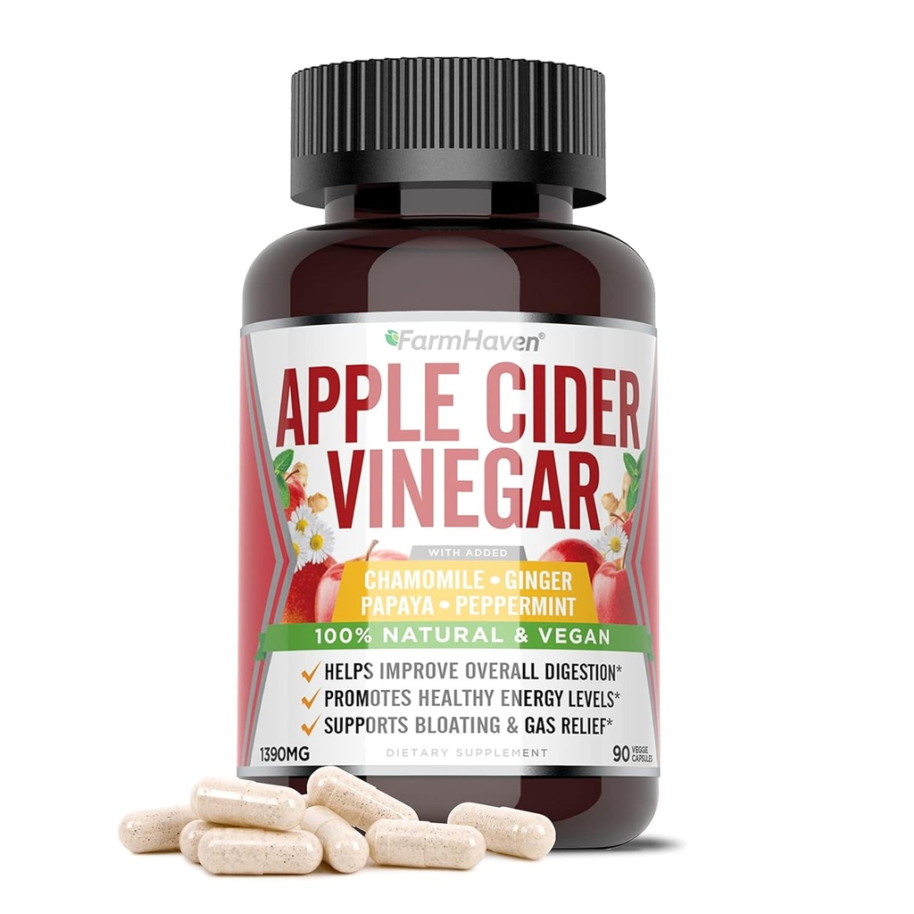 FarmHaven Apple Cider Ocet Kapsle s matkou, ACV Kapsle s matkou 1390MG, Apple Cider Ocet pilulky s zázvorem, Apple Ocet pilulky pro stravu zdravé, Ocet tablety s matkou