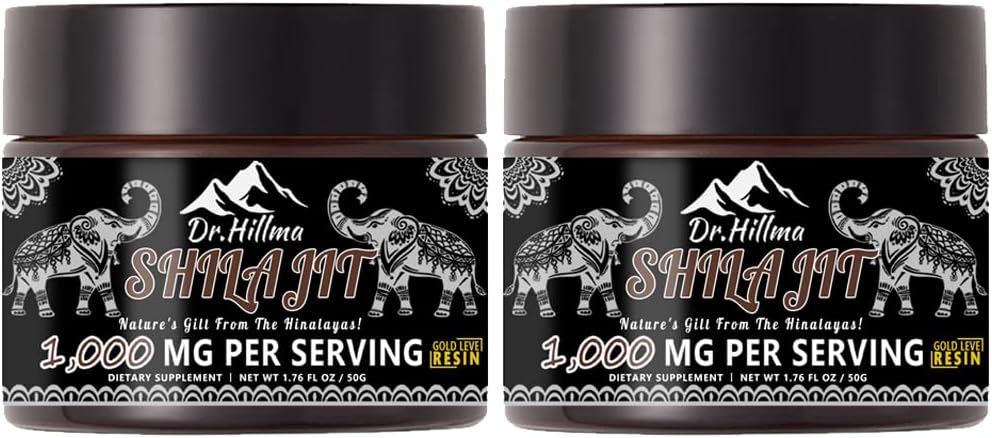 Čistá Shilajit Resin, Authentic Golden Class A, 1000mg Maximální potence Organic Natural Shilajit Resin s Fulvic Acid for Energy, Imunitní podpora, 50 Grams, 2 Pack