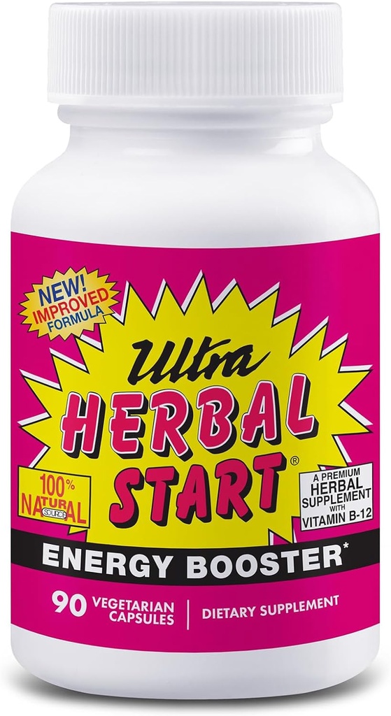 Ultra Herbal Start Energy Booster - s B-12, Panax Ginseng, Yerba Mate, Kola Nut, Spirulina & Echinacea Duševní 124; Promotes Natural Boost of Energy, Stamina & Endurance Dutch 124; Dodatek - 90 Kapsle