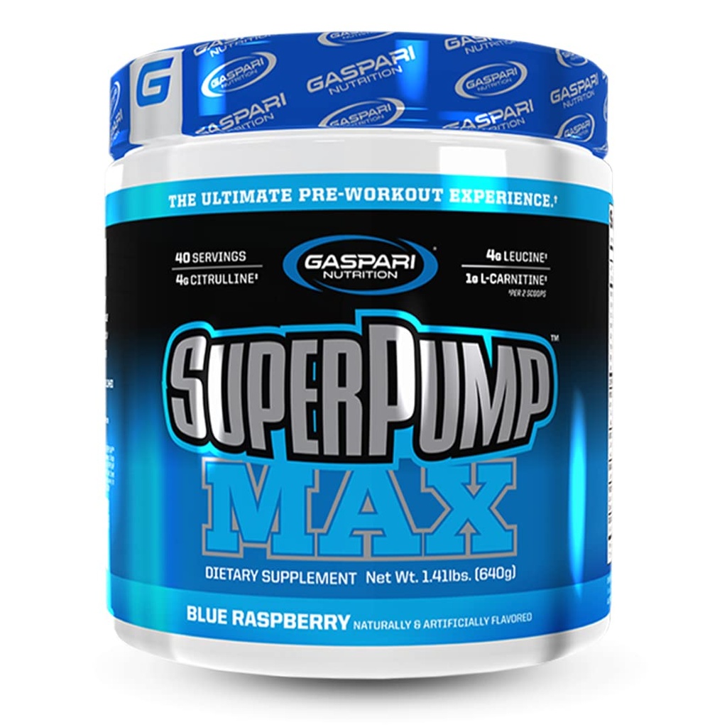 Gaspari Nutrition SuperPump MAX, Ultimate Pre Workout Powder, Setrvalá energie Preworking, Nitric Oxide Booster, Muscle Growth, Recovery & doplní Electrolytes (40 Serving, Blue Raspberry Ice)