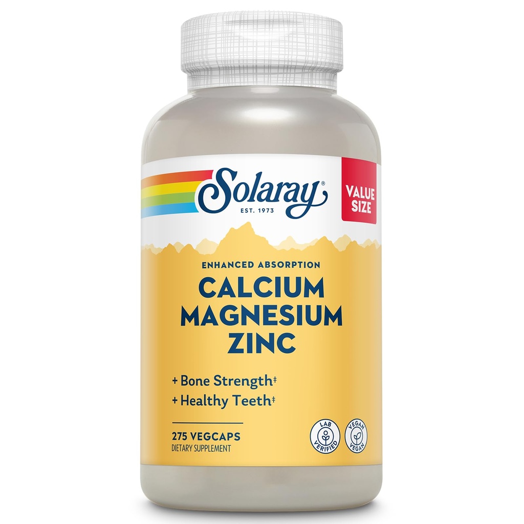 SOLARAY hořčík hořčík zink dodatek - s vápníkem 1000mg, hořčík 500mg - zdraví kostí, svalové funkce, srdeční zdraví a imunitní podpora - Vegan, 60 denní záruka, 68 Služební, 275 VegCaps