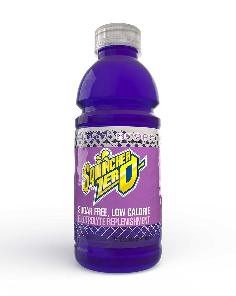 Sqwincher Zero Activity Drink Bottles CLAS124; Grape Ochucené CLAS124; Sugar Free CLAS124; Low Calorie CLAS124; Low Scurity CLAS124; Ready- To- Drink CLAS124; Electrolyte Replenition Hydration Drink CLAS124; 20 oz (Případ 24)
