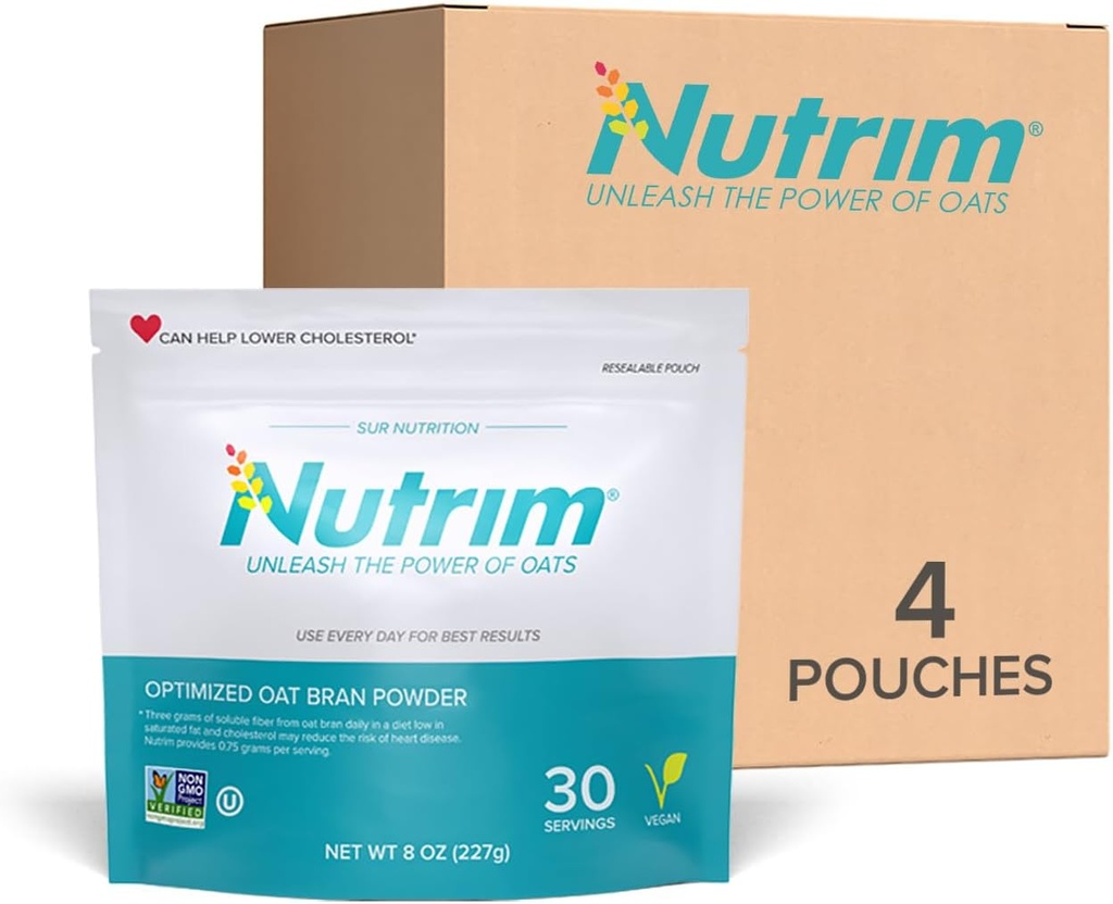 Nutrim Oat Bran Powder with 750mg Beta Glucan per Serving - Easy- Mix Soluble Fiber for Cholesterol Management & Immunication Support - Heart Health, Non- GMO & Vegan Oatmead Powder