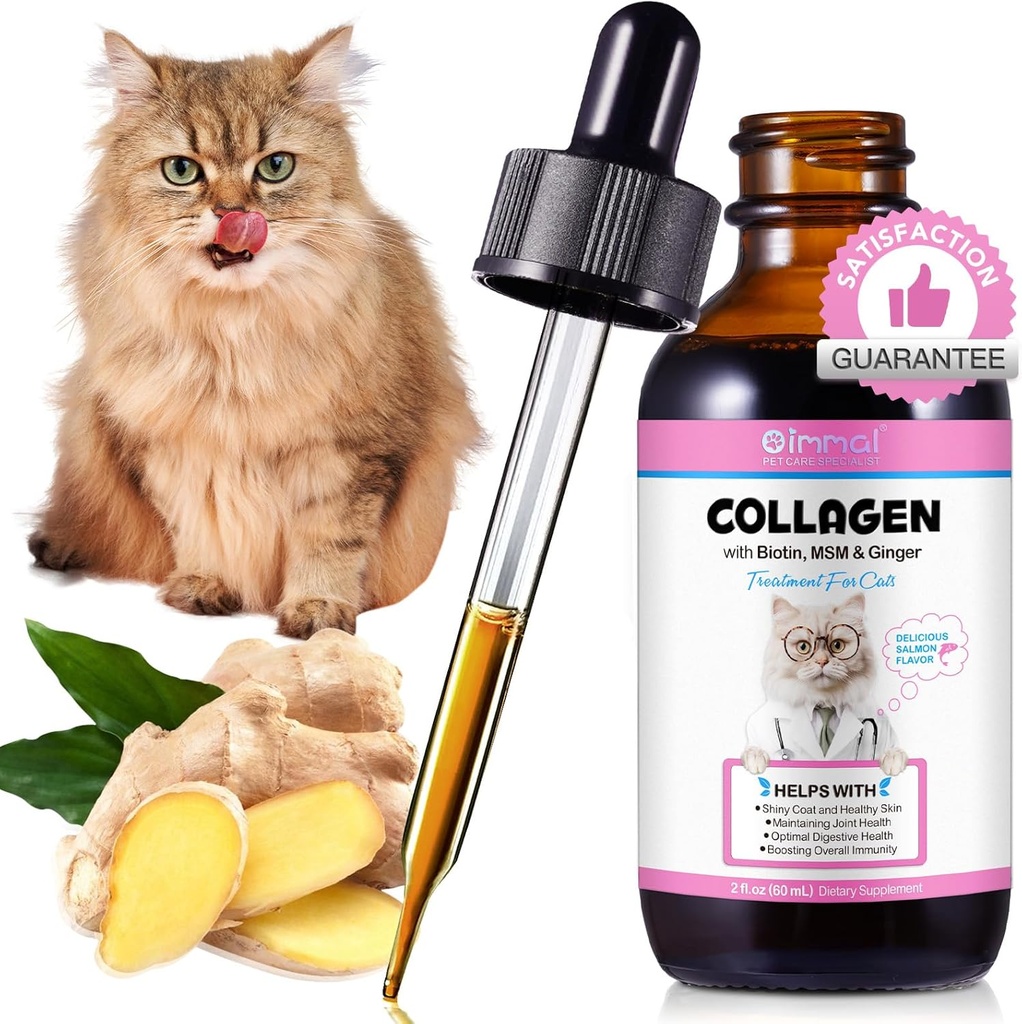 Kolagen pro kočky 2 fl.oz, Tekutý kolagen pro kočky Kapky, Premium Grass- feed Kolagens pro kočičí pleť a coat dodatek, Itch Relief pro kočky s alergie imunitu, s Bovine Collagens, Biotin, MSM
