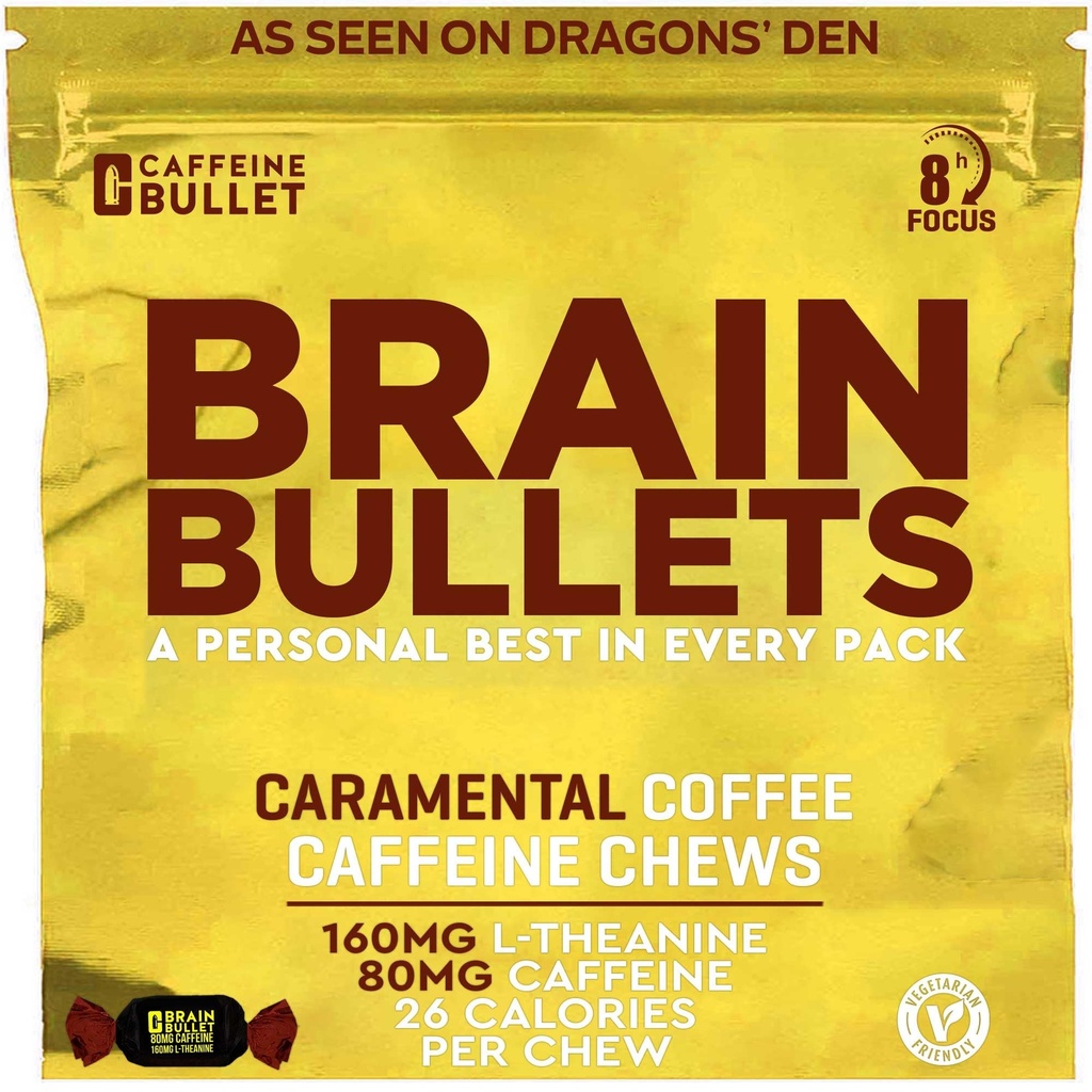 80mg Caffeine & 160mg L- Theanine Focus Enhancing Energy Chews (40 Servings) - Neuroscience Backed Nootropic Stack, Duševní ostrost & Kognitivní podpora 124; Karamel Frappe Flavor Brain Bullet