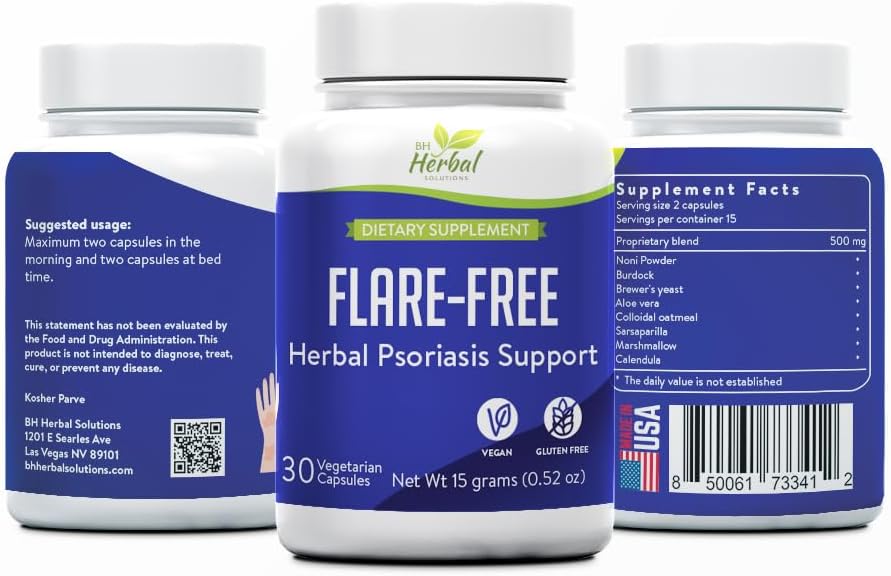 FlareFree Psoriasis Supplement - Bylinný vzorec pro zdraví a pohodlí pokožky - Přírodní podpora pro pokožku Wellness