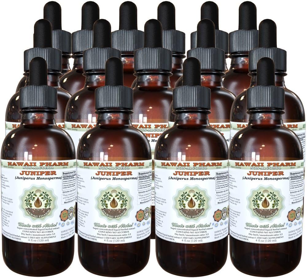 Juniper Alcohol- Free Liquid Extract, Organic Juniper (Juniperus Monosperma) Sušený Berry Glycerite Hawaii Pharm Natural Herbal Dodatek 15x4 oz
