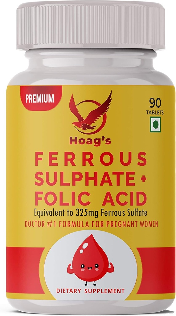 Hoag 's Iron 65mg železitý sulfát s doplňkem vápníku a kyseliny listové Podpora výroby červených krvinek - 90 Veg tablety