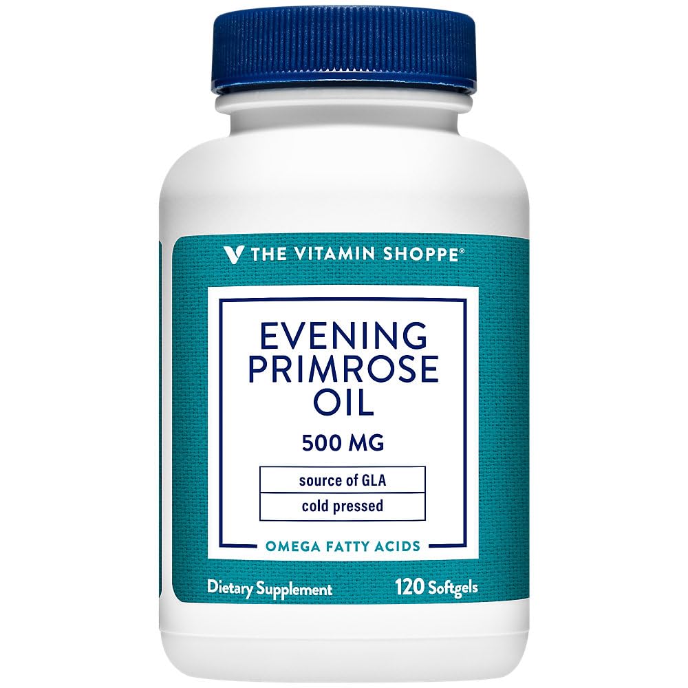 Vitamin Shoppe Večerní Primrose Oil 500MG, Přírodní zdroj GLA (kyselina gamia linolenová), dodatek pro ženské zdraví a hormonální rovnováhu (120 Softgels)