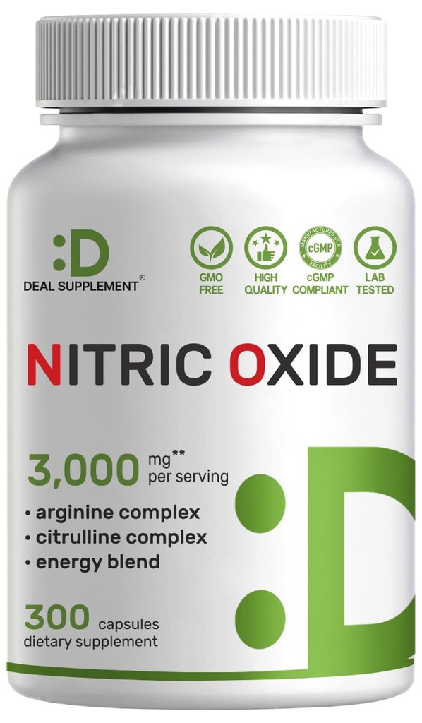 Nitric Oxide Booster 3,000mg per Serving, 300 Kapsle - 12 in 1 Nitric Oxide Dodatek - Arginin & Citrulline Complex with Energy Blend - Marshmallow Root - Promotes Nutrient Flow to Muscles & Heart