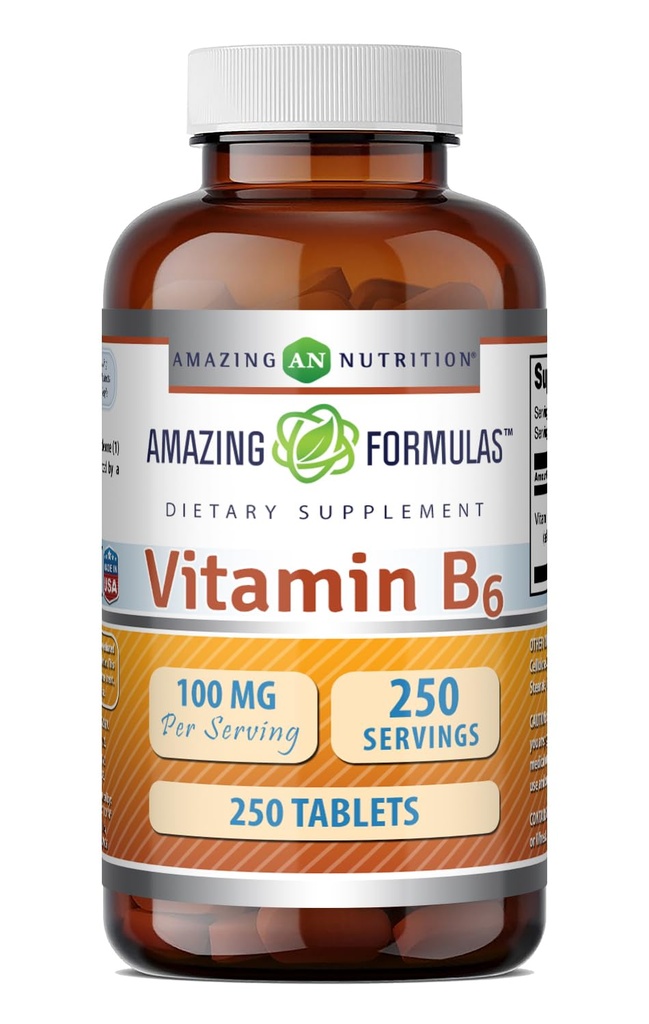 Amazing Vitamin B6 dodatek 124; 100 Mg na servírování 124; Tablety 124; Non- GMO 124; Gluten- Free Ibrahim 124; Made in USA (1 balení, 250 Počet)
