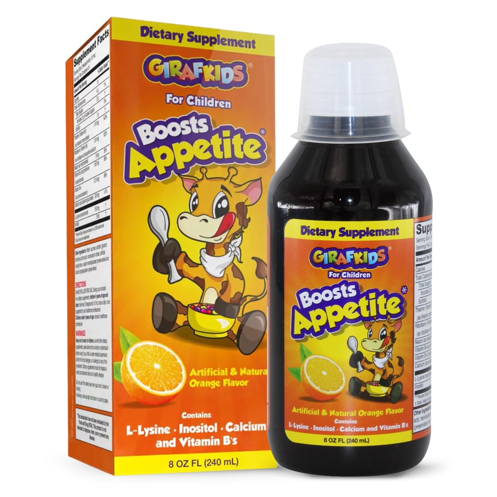 GirafKids Apetit Booster Syrup pro děti ve věku 4 +, 8 Fl Oz - Vitaminy pro děti, Orange Flavor - Podporuje zdravé appetite & Energy