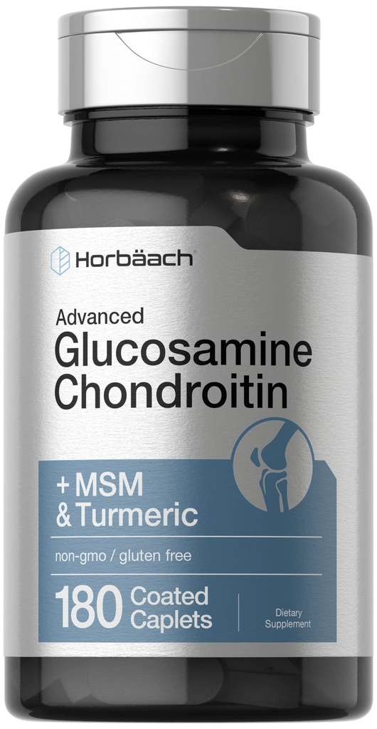 Horbäach Glucosamine Chondroitin PHAR124; Plus MSM & Turmeric PHAR124; 180 Coated Caplet PHAR124; Non- GMO, gluten zdarma dodatek