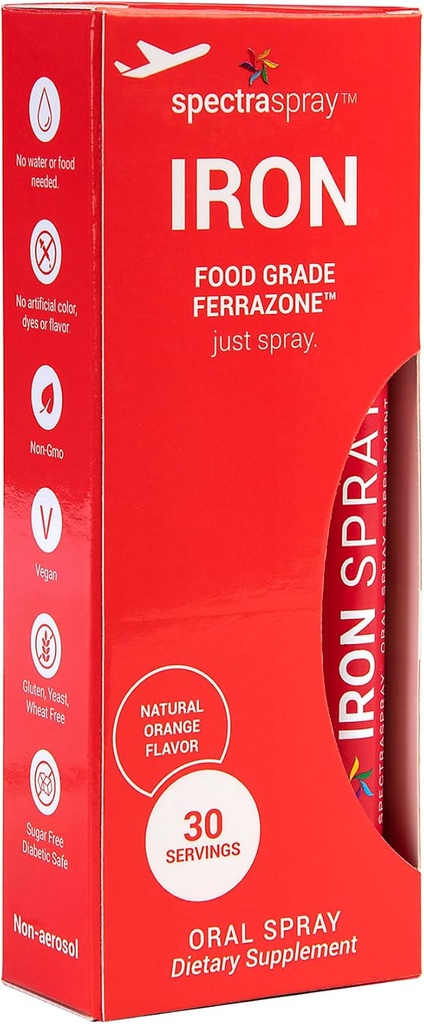SpectraSpray Iron Denní dodatek, 3 mg na servírování - Orální sprej Essential Mineral Iron, 30 Day Supply per Spray, Vegan gluten zdarma a žádné GMO