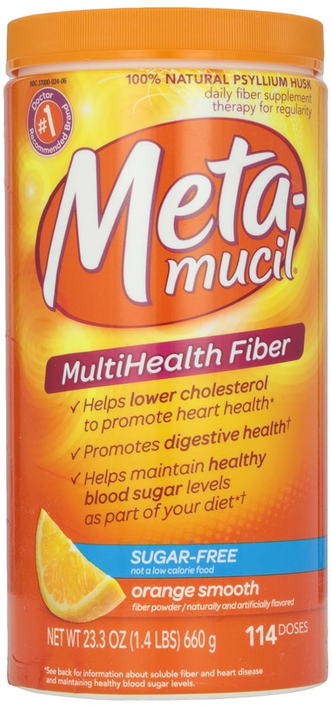 Metamucil, hladká textura, bez cukru, pomeranč, prášek, 23.4 oz