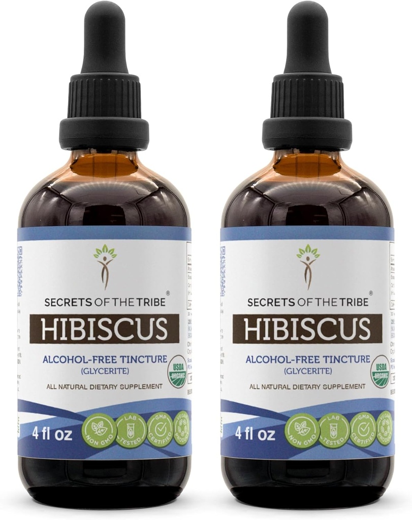 Tajemství kmene Hibiscus USDA Organic CL124; Alkoholicko-Free Extract (2 ks.), high- Potency Bylinné kapky CL124; Made from 100% Certified Hibiscus Sabdariffa Sured Flower 2x4 oz
