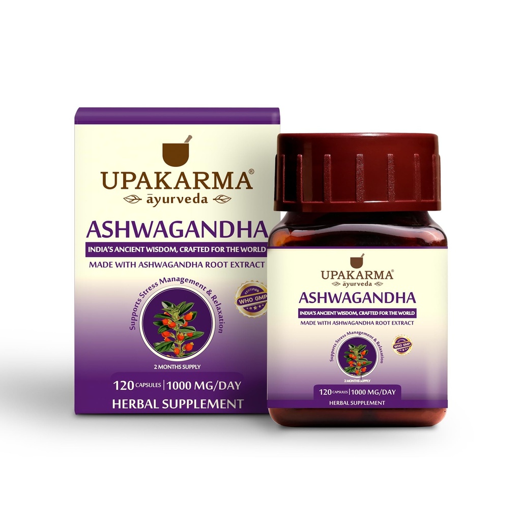 UPAKARMA Ashwagandha PHAR124; 60 Day Supply PHAR124; Pure Extract Based 1000 mg per Serving PHAR124; Lab Tested, R & D Backed, 120 Vegan Capsules, Supplements for Stress Relief and Energy Support